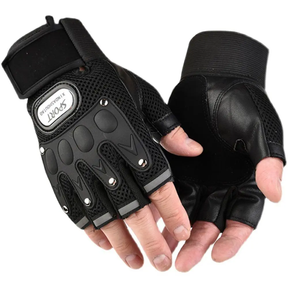 

Sports Fitness Motocycle Gloves Palm Breathable Anti-Slip Half Finger PU Leather Riding Gloves Fingerless Gloves Bicycle Gloves