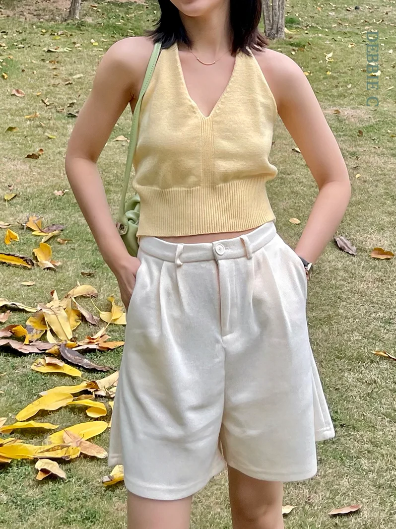 

Классические универсальные свободные брюки с высокой талией, прямые брюки-шорты Debbie C, универсальные, свободного кроя