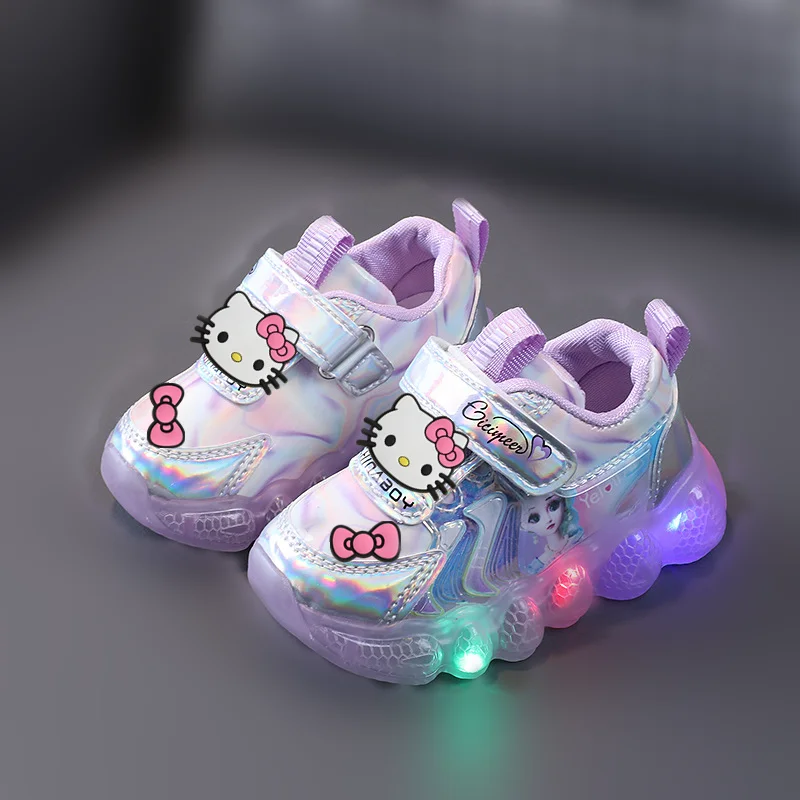 

Sanrio Baby Sneakers Girls Lights Cartoon Toddler Shoes hello kitty Spring and Autumn LED Leather Soft Sole Boys Casual Shoes