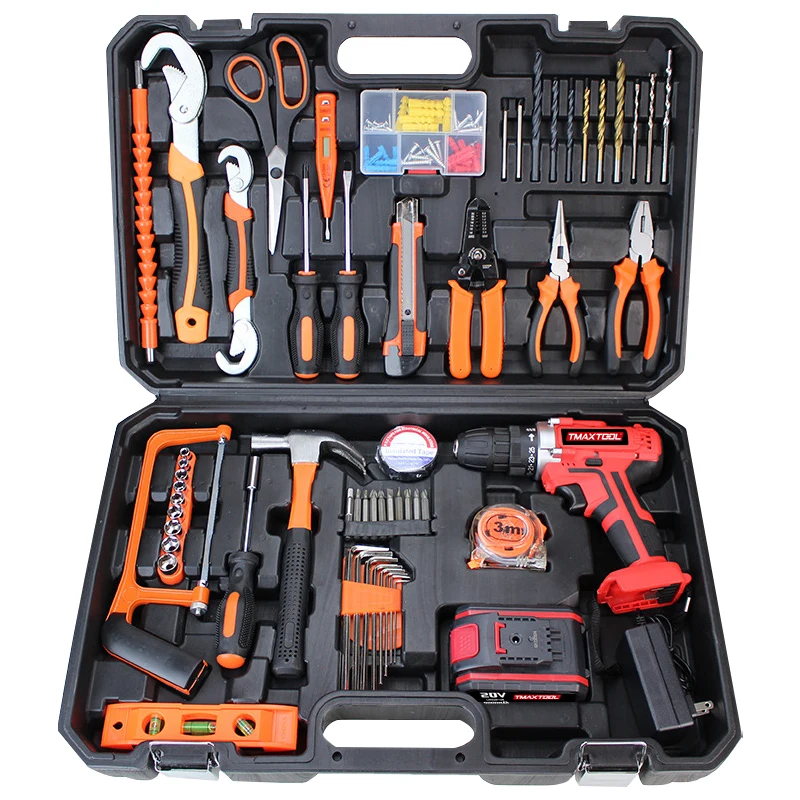 59PC Professional Tool Kit Hard Case Drill Pliers Level Tape Measure Electrician Household Toolbox For Home Repair DIY Workshop