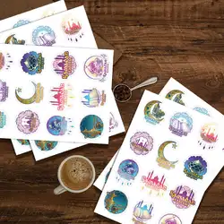 96pcs/set Eid Mubarak Stickers Muslim Moon Temple Sticker for Ramadan Kareem Al Adha Party Decoration DIY Gifts Wrapping Supply