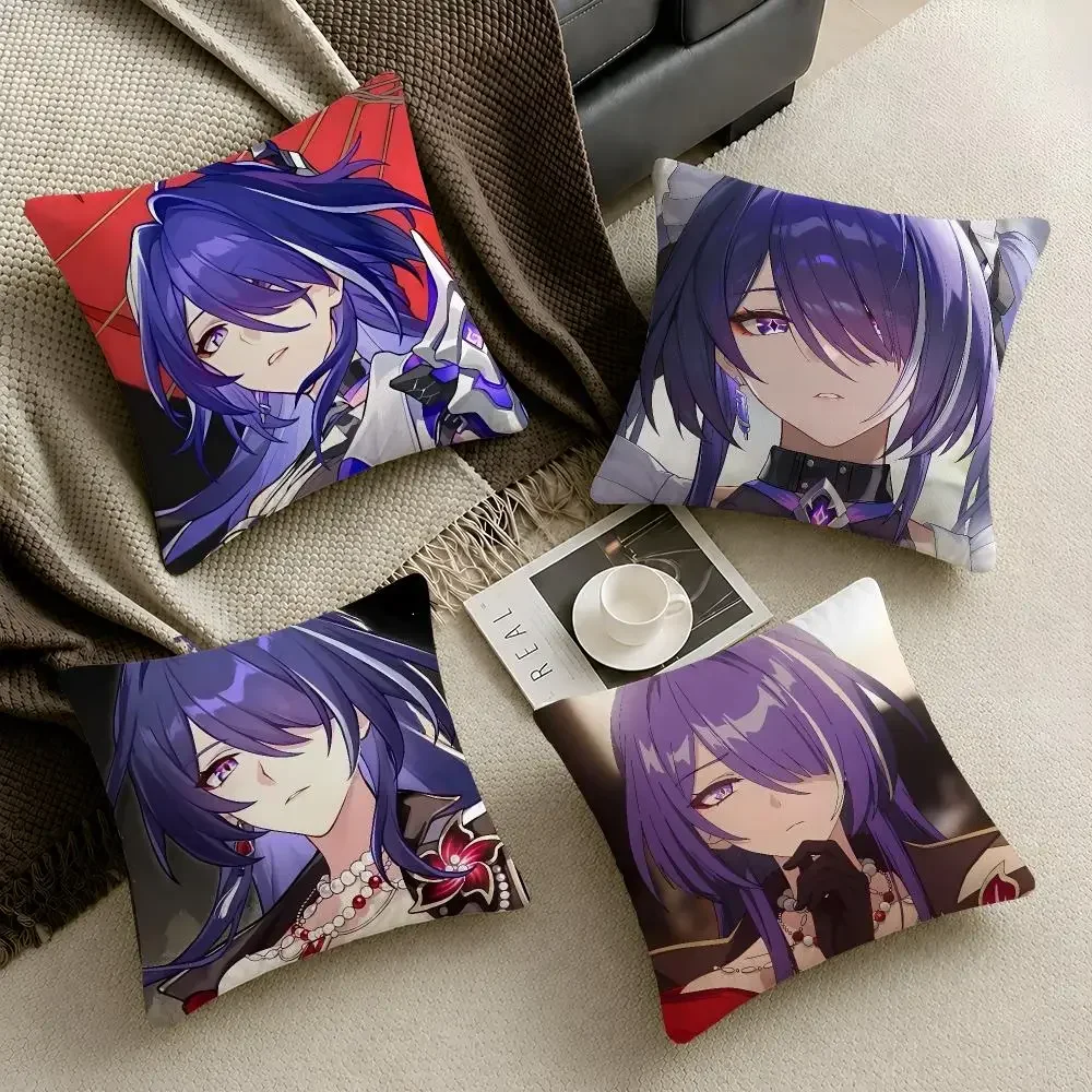 Gaming Honkai Star Rail Acheron Chibi Cushion Cover Throw Pillow Soft Short Plush Durable Colorfast Sofa Bedroom Home Decor Gift