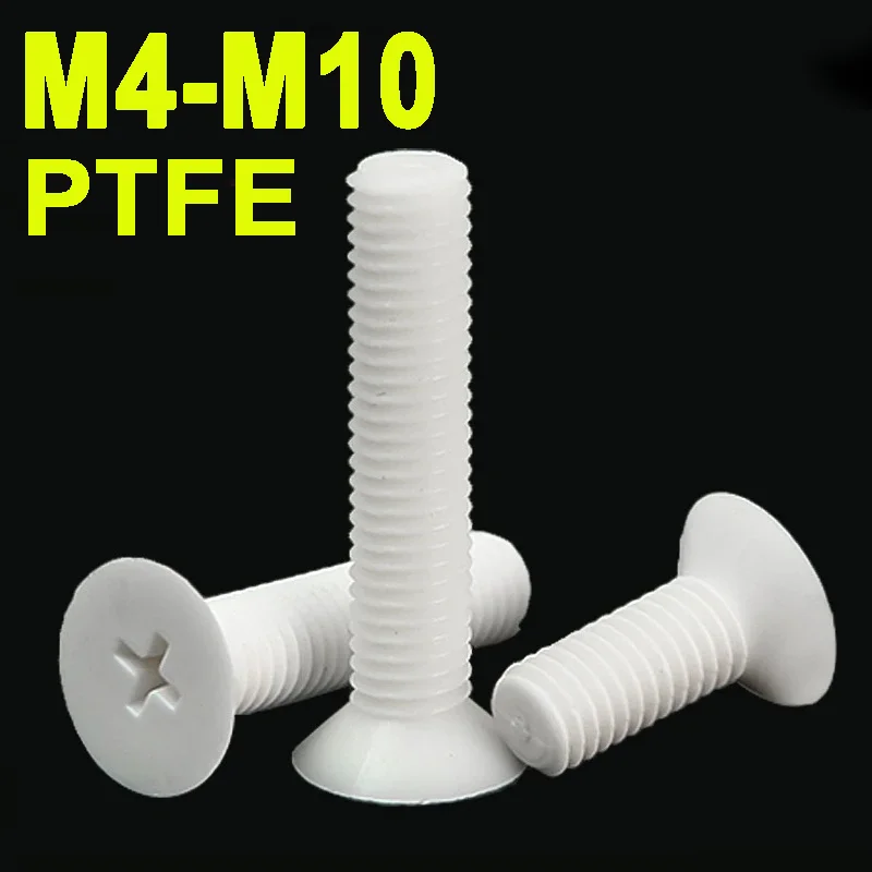 

1pcs M4 M5 M6 M8 M10 White Ptfe Countersunk Bolt Plastic Phillips Flat Machine Screws