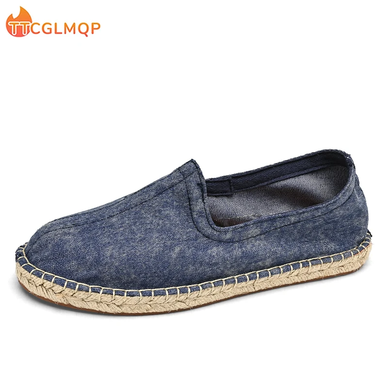 Summer Fashion Canvas Men's Casual Shoes Handmade Weaving Fisherman Shoes Fashion Casual Flat Espadrilles Driving Shoes Big Size