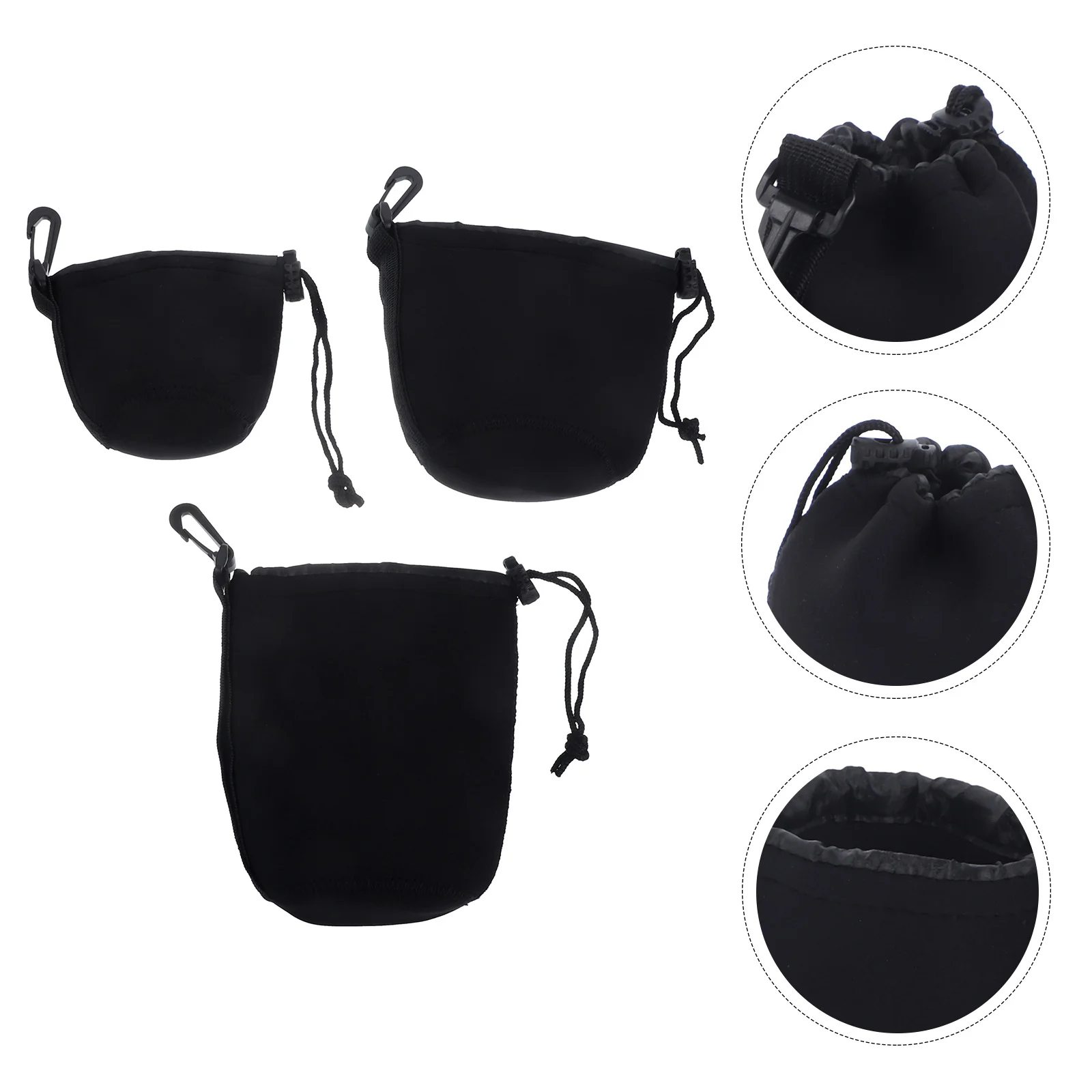 

3Pcs Lens Case for Camera Premium Neoprene Protective Pouch with Carabiner Outdoor Travel Storage Bags for Lenses