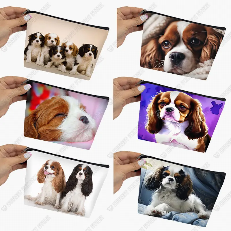 Bolsa de cosméticos con estampado de perro Cavalier King Charles Spaniel para mujer, soporte de joyería, organizador de maquillaje, lápiz labial, lindo