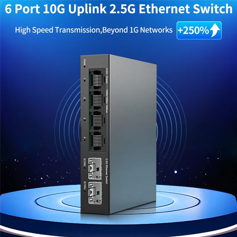 2.5Gb التبديل 4 ميناء 2.5G محول الشبكة غير المدارة مع 2 منفذ 10Gbe SFP + فتحة إعداد المنزل مفتاح إيثرنت التوصيل الاتحاد الأوروبي التوصيل