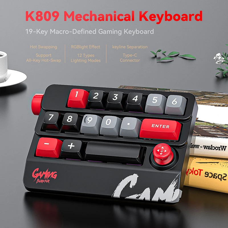 Mechanical Keypad 19 Key Macro Programmable Fully Hot Swappable Mechanical Switch 12 Color RGB Light Gaming Mini Keyboard