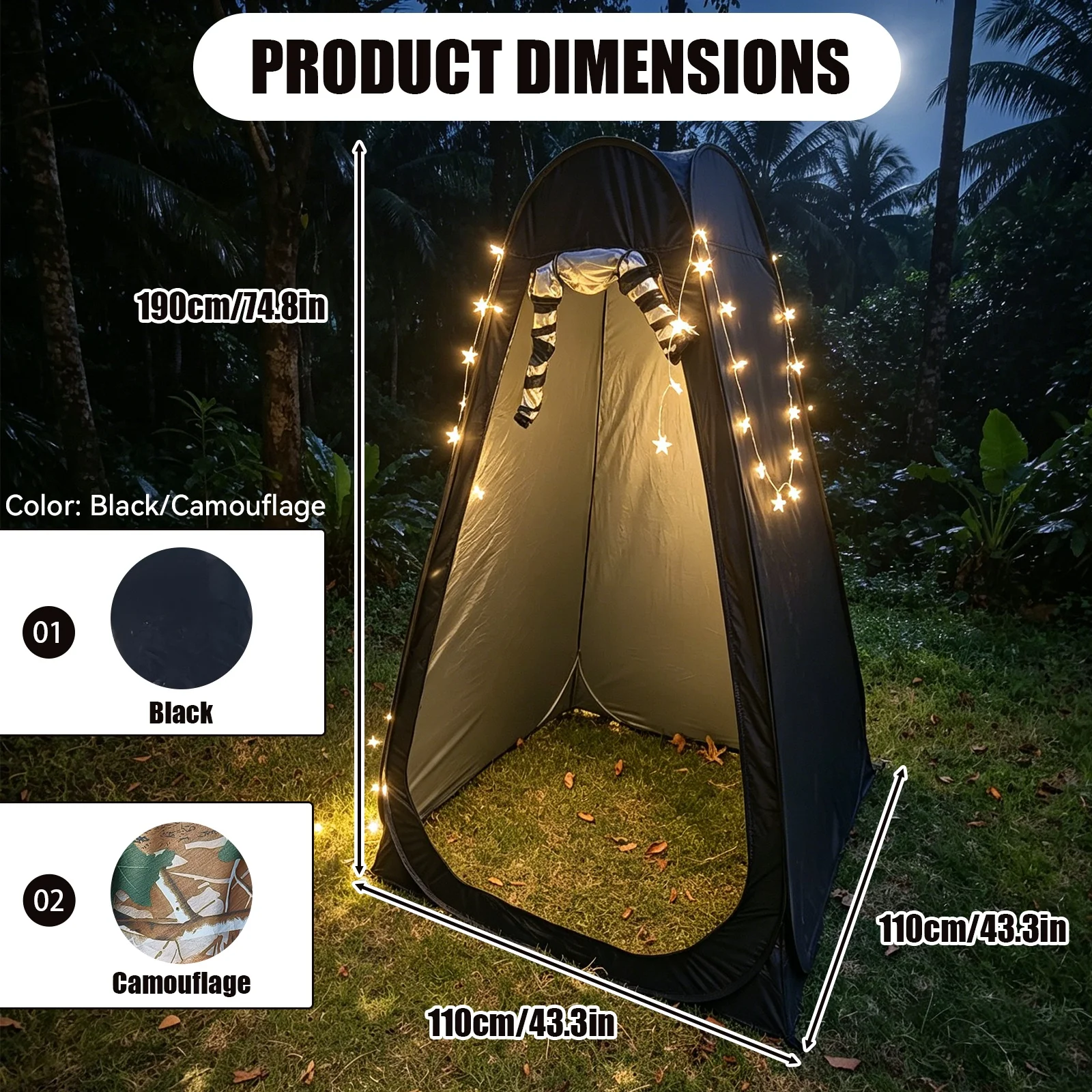 Foldable Outdoor Privacy Tent, Waterproof Pop‑up Shower Changing Shelter for Camping & Beach Trips
