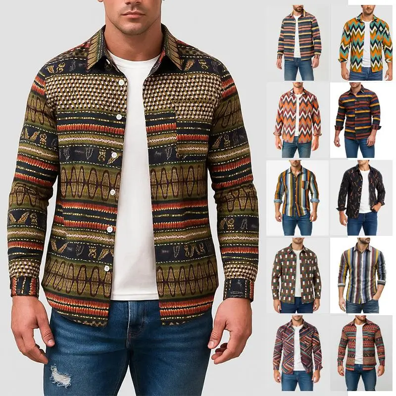 

Printed Collar Men's Shirt Top Casual Style Long Sleeve Casual Wear Comfortable Fit Summer Fashion Inner Wear Female Model