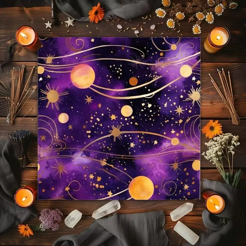 VIKAMA Starry Sky Planet Tarot Card Tablecloth Mystical Divination Altar Cloth for Ritual Spiritual Decor Witchy