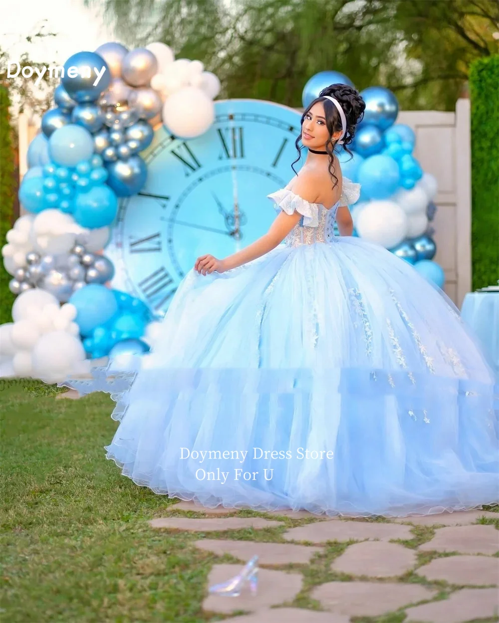 Doymeny Appliques Quinceanera Jurken Off Shoulder Mouwloos Sweet 16 Jurken Tule Kanten Plooi Vestidos Gewaden De Soirée