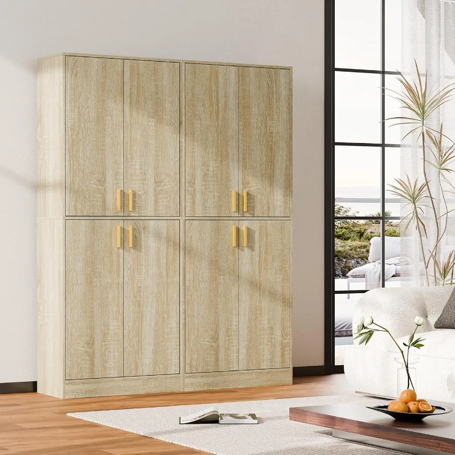 Lemari Penyimpanan Kayu Tinggi 71 cm dengan 4 Pintu dan Rak yang Dapat Disesuaikan untuk Dapur, Ruang Makan, Ruang Tamu, atau Kamar Mandi