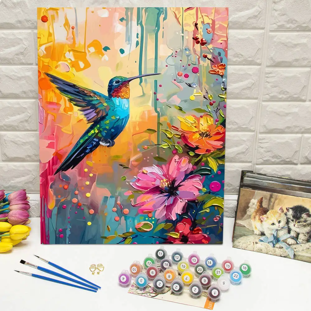 DIY Digital Oil Painting Hummingbird Oil Painting By Numbers Animal Bird Paint By Number Kit For Adults Flower Handpainted Gift