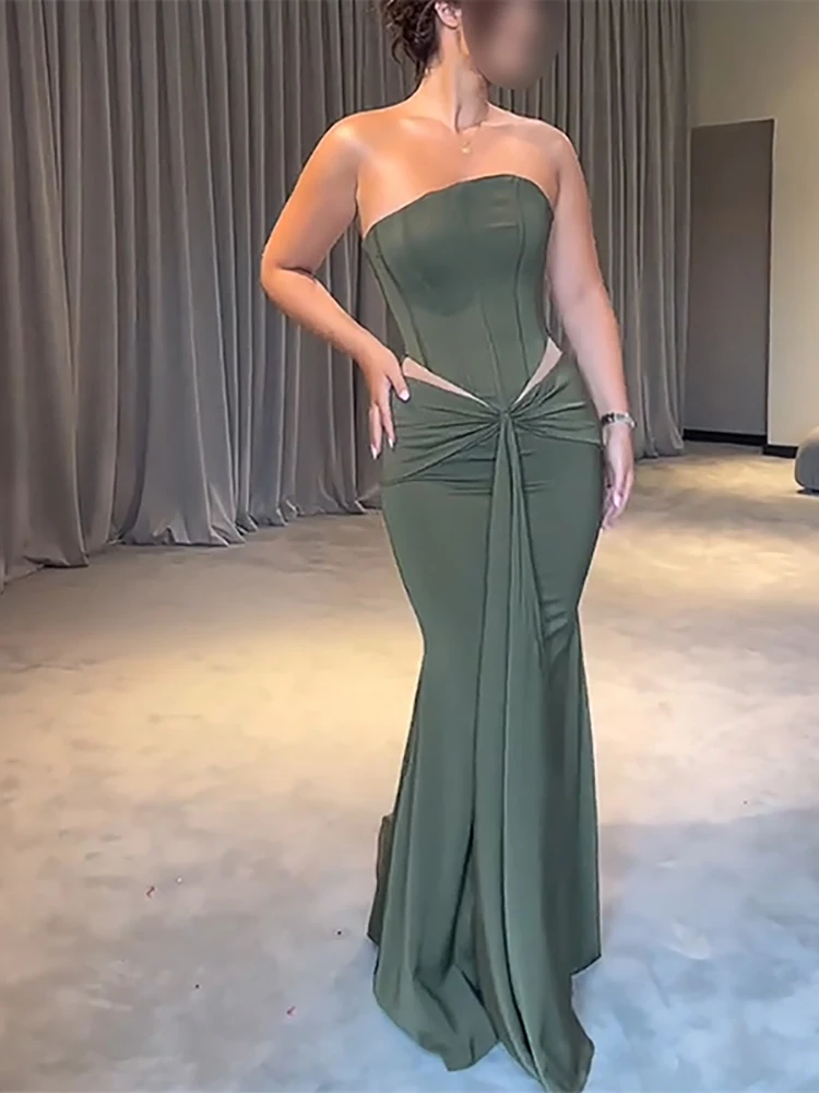 Sexy Green Evening Dress Women Out Off Shoulder Sleeveless Fashion Birthday Prom Party Hollow out Gowns Customized 2025