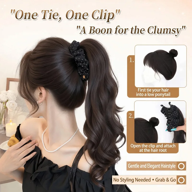 Synthetic 14inch Claw Ponytail Extension Long Wavy Curly False Hairpiece for Women Water Wave Pony Tail Hair Extensions