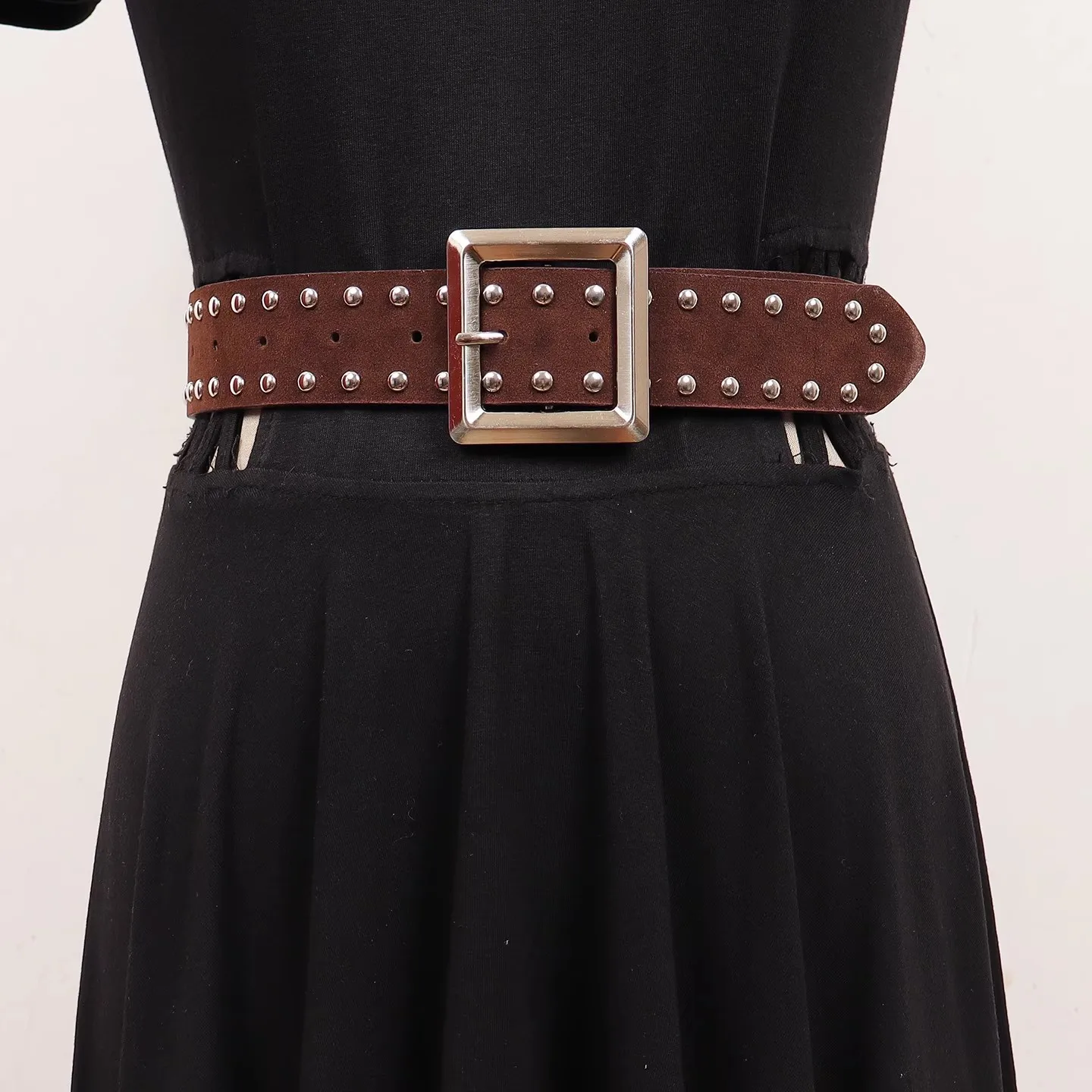 인조 스웨이드 리벳 벨트 여성 빈티지 펑크 허리띠 여성 드레스 코르셋 허리띠 벨트 장식 와이드 벨트 R2483
