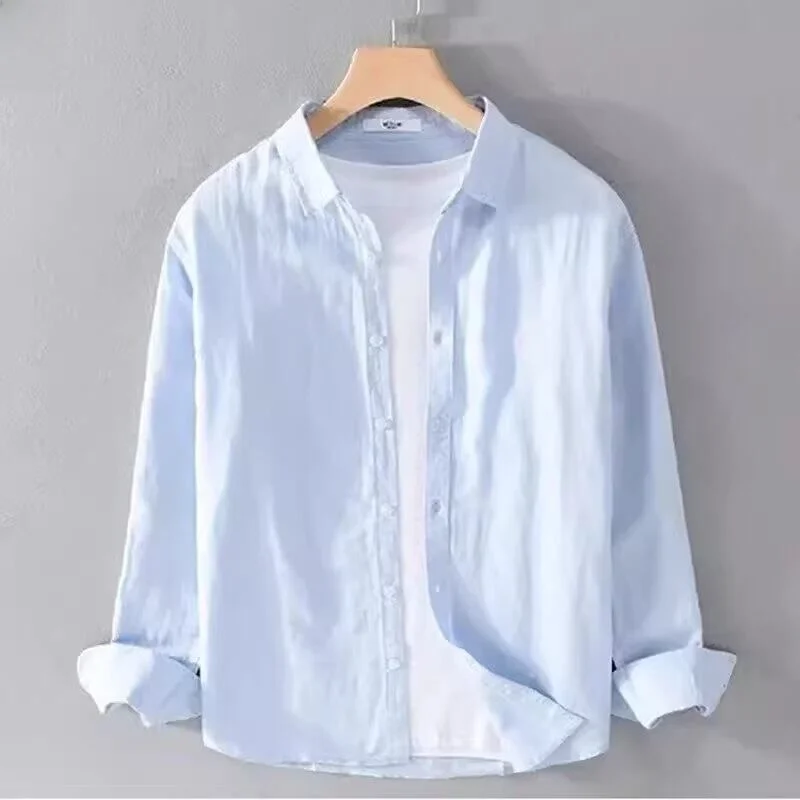 

Cotton Linen Men's Long Sleeve Shirt Thin Loose Casual Breathable Sunscreen Outerwear Autumn Fashion Youth Popular Style