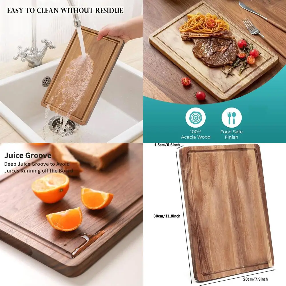 

Reversible Acacia Wood Cutting Boards Set - 6 Durable, Eco-Friendly Chopping Boards with Juice Groove for Various Foods
