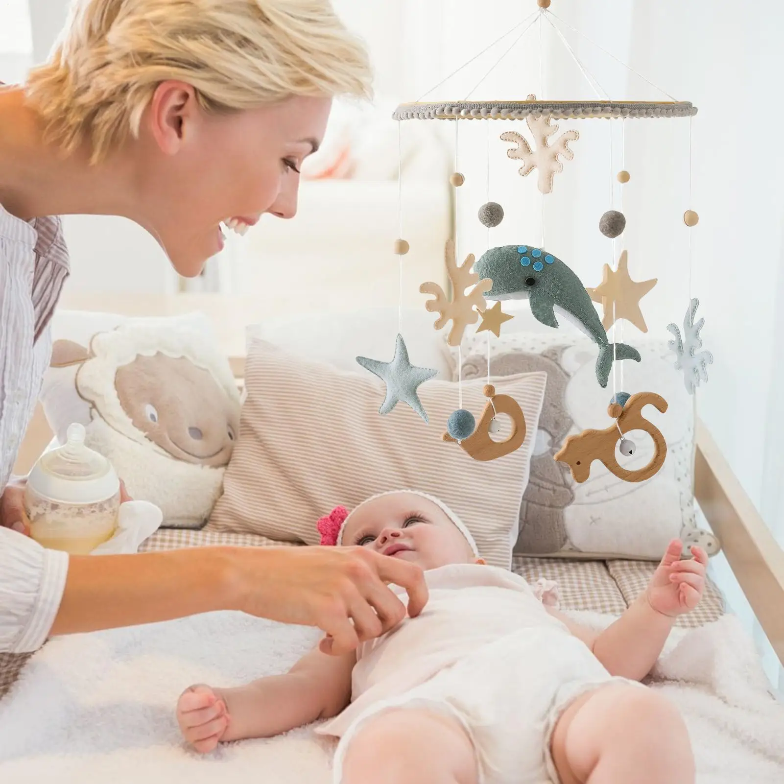 Baby Mobile Wal Kinderzimmer Mobile Windspiel für Kinderzimmer Dekor Kinderzimmer Schlafzimmer Mädchen Spielen Wand Geburtstag Weihnachten