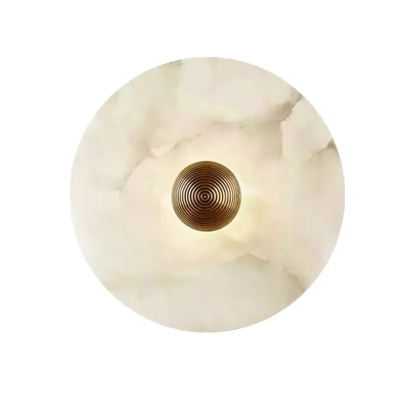 

Natural Marble LED Wall Lamp Round Shape Gold Metal Free Collocation Lighting For Living Room Bedroom Aisle Tv Background Sconce
