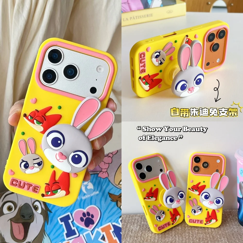 

Чехол для телефона с подставкой Disney для iPhone 17 Pro Max, силиконовый чехол 15 Plus 16e 17 12 13 14 Pro Color Collision Judy, чехол для телефона