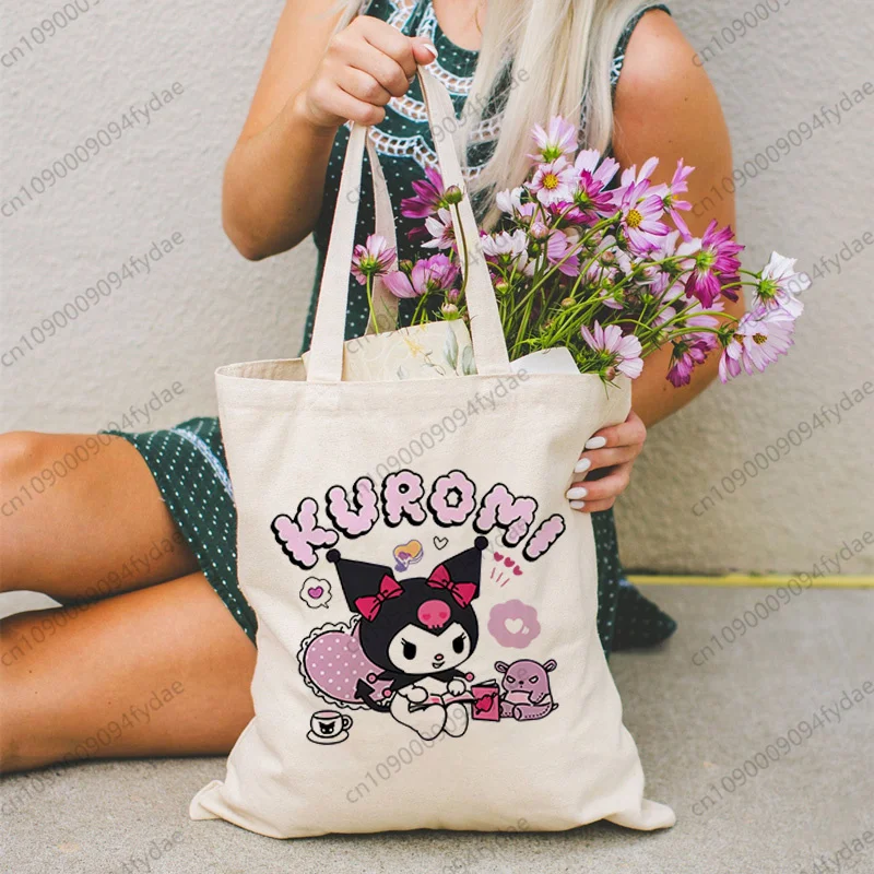 

Kuromi Tote Bag Woman Travel Bags Ladies Shopping Bag Shoulder Bag Portable Foldable Handbag Large-capacity