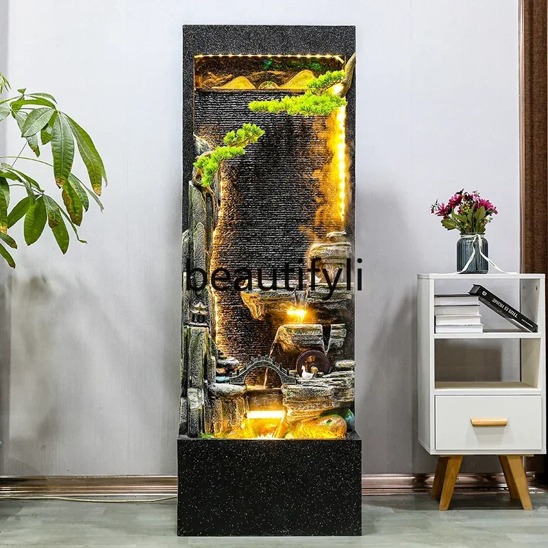 D178  Rockery water curtain wall, flowing water fountain ornament, screen partition living room, entrance water feature
