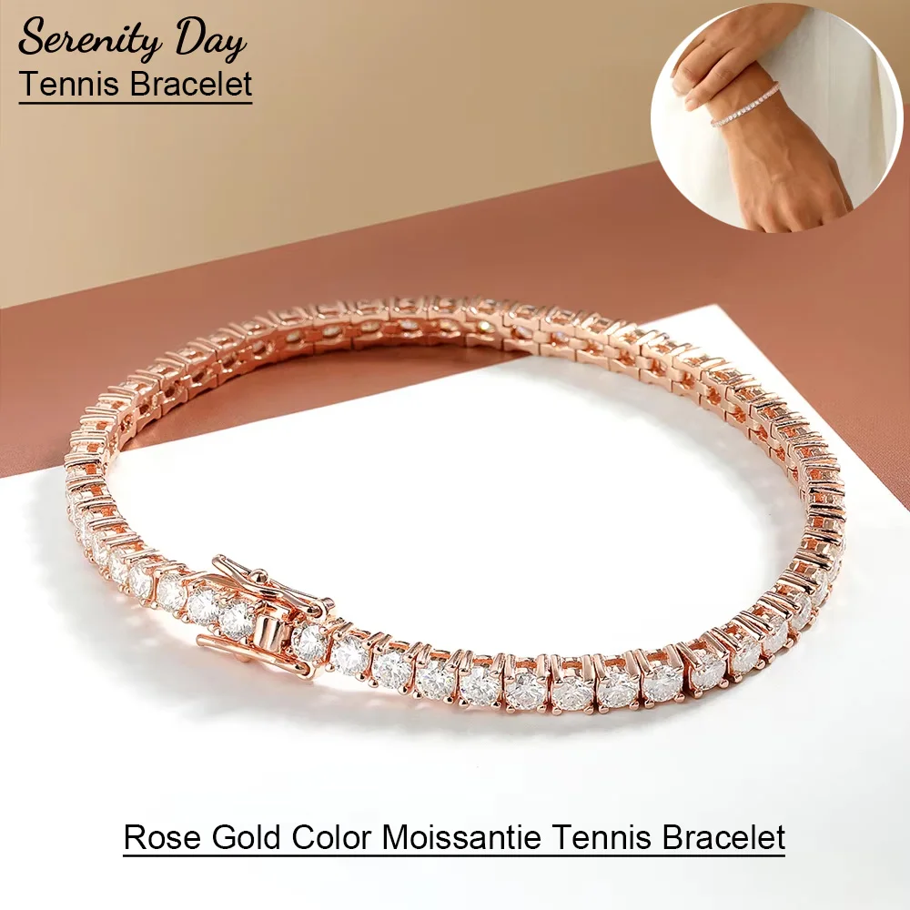 Serenity 3mm Rose Gold Color Moissanite Tennis Bracelet For Women Man S925 Sterling Silver Sparkling Couples Bracelet Plated 18K