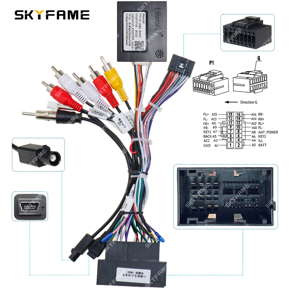 SKYFAME 자동차 와이어링 하네스 어댑터, Canbus 박스, 안드로이드 라디오 전원 케이블, 피아트 도블로 500L 피오리노 알파 로미오 줄리에타 FTF1.20