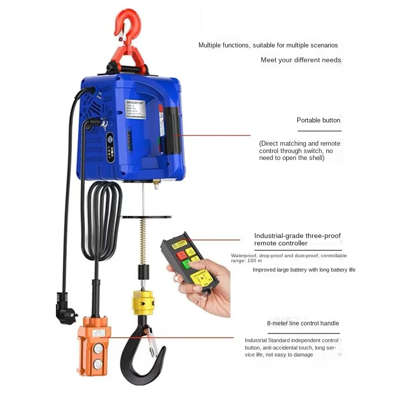Imagem -03 - Grua Elétrica Portátil do Levantamento da Corda do Fio Controlo a Distância Guincho da Mão Bloco da Tração 160 m