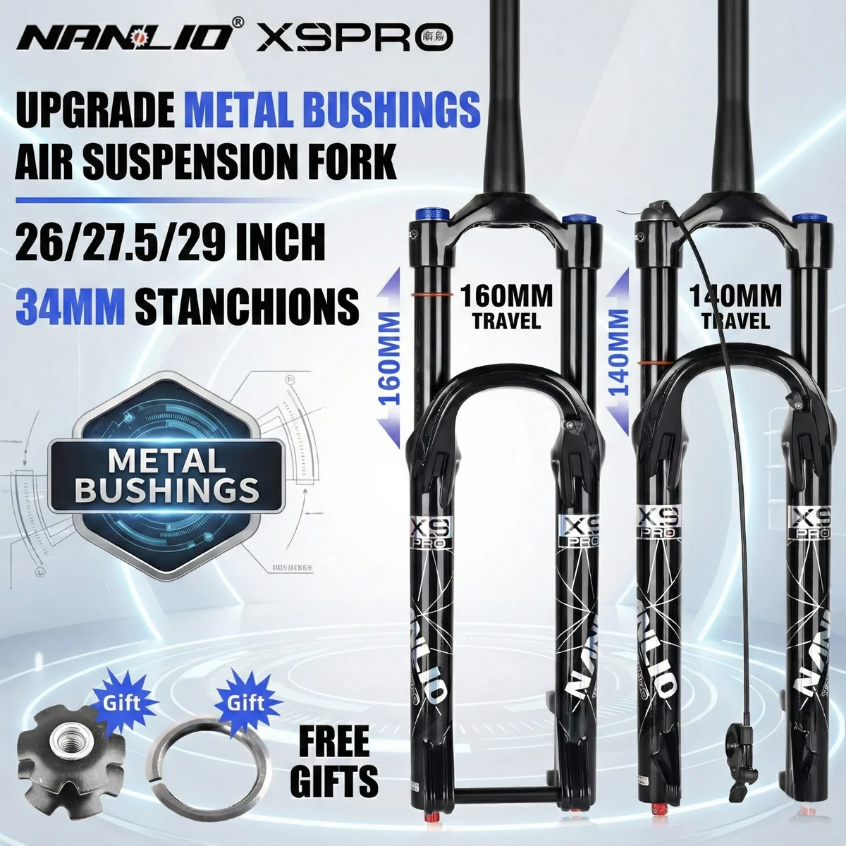 

Nanlio X9 PRO 34mm MTB Air Suspension Fork 26 27.5 29 Inch 140mm 160mm Travel Rebound Damping With Metal Bushings Mountain Bike
