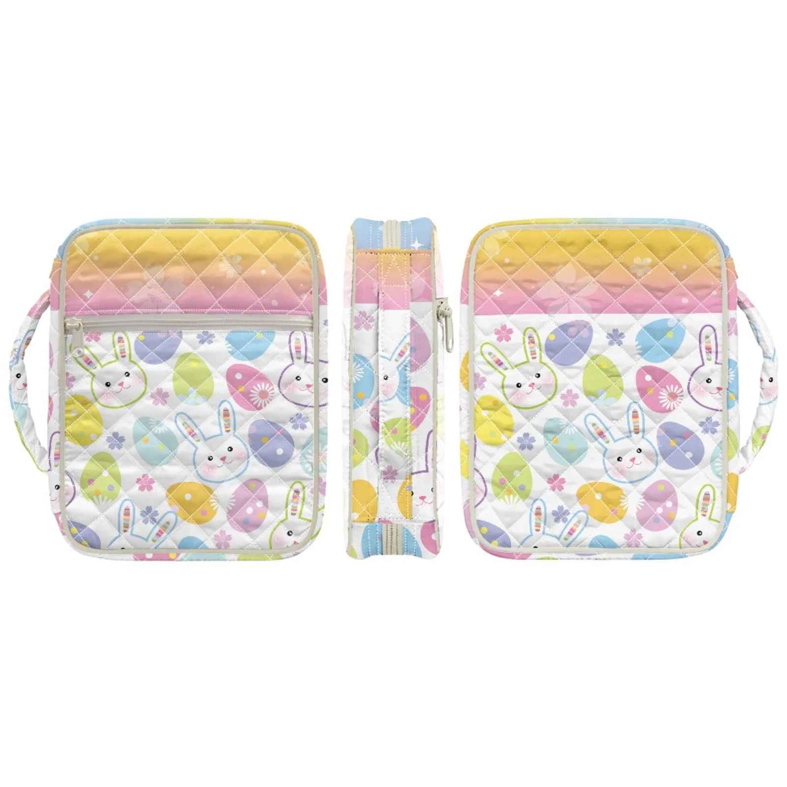 Coloranimal Easter New Trend Zipper Pocket Quilted Bible Case Bag, Lightweight Scripture Protector Cover for Church Study