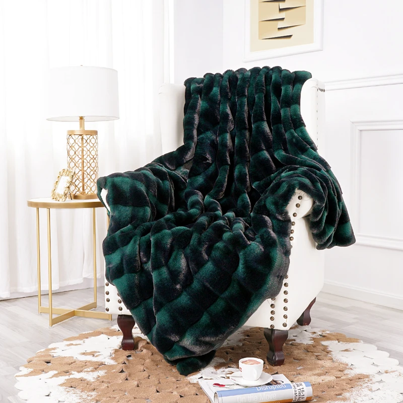 Double Blanket  Fox Fur Model Room With Thick Blankets Warm Comfort Experience Resist Pilling And Hair Loss Sofa Blanket