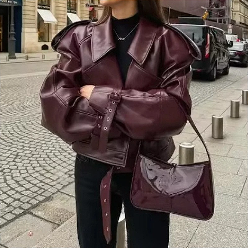 

Lady Streetwear Outerwears Long Sleeve Street Women's Coats Faux Leather Jackets for Women Autumn Winter Fashion Crop Jacket