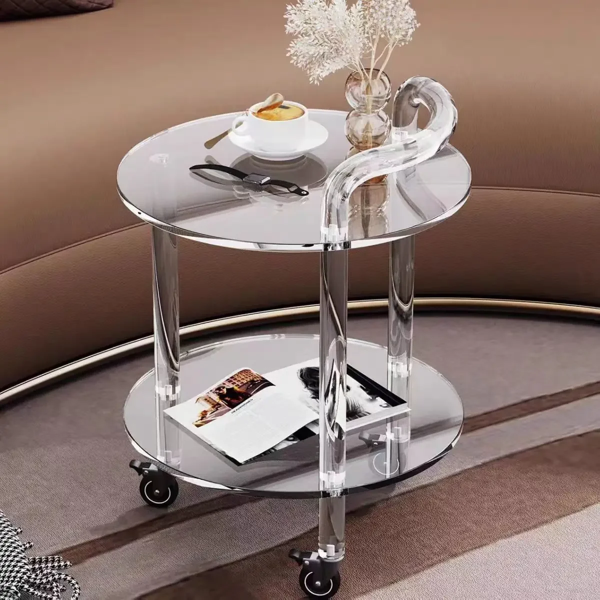 Acrylic side table Modern simple bedside table transparent sofa corner coffee tables Movable trolley rack Living Room Furniture