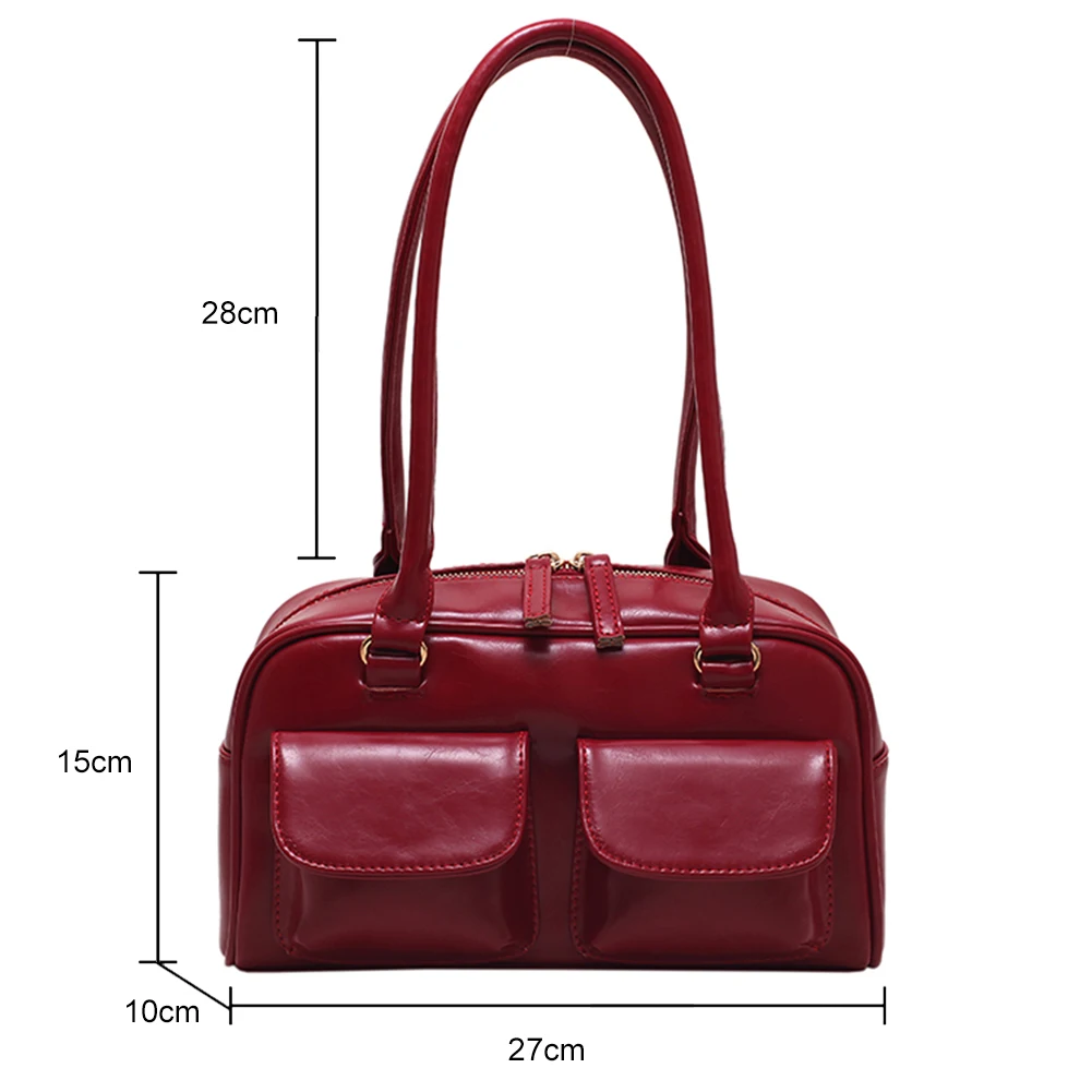 Retro Red Women\'s Satchel Hobo Bag Patent Leather Multi Pocket Luxury Designer Handbag Female Shoulder Underarm Bag Tote Purses