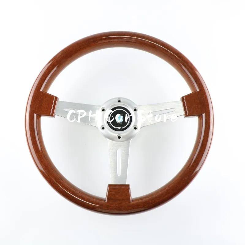 14 inch Anti Peach Wood Car Mini Steering Wheel Silver Bracket Racing Game Simulator Steering Wheel