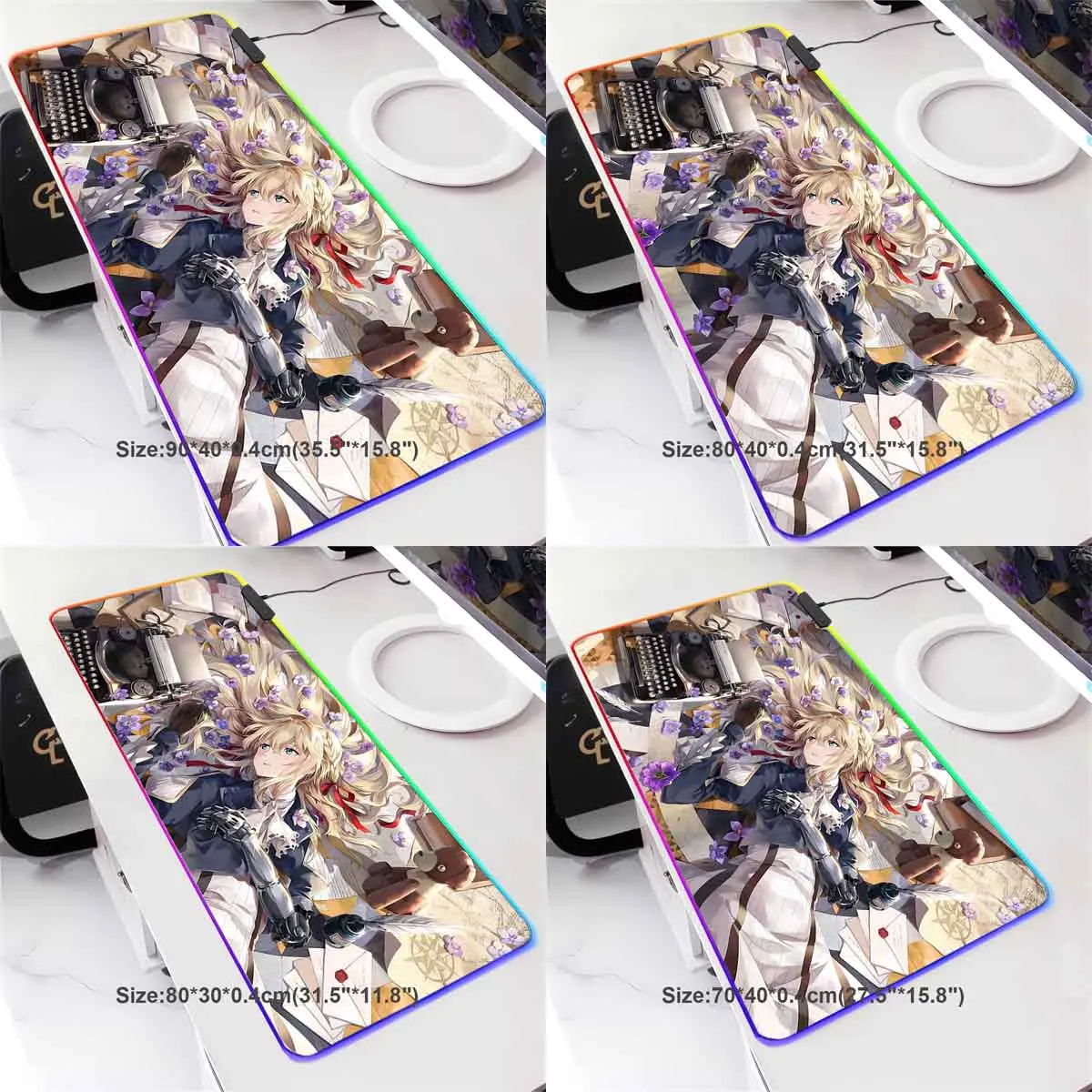أنيمي V_Violet E_Evergarden RGB الخلفية ماوس الوسادة ماوس حصيرة V_Violet LED كبيرة ماوس الوسادة عدم الانزلاق حصيرة لوحة المفاتيح ألعاب الملحقات