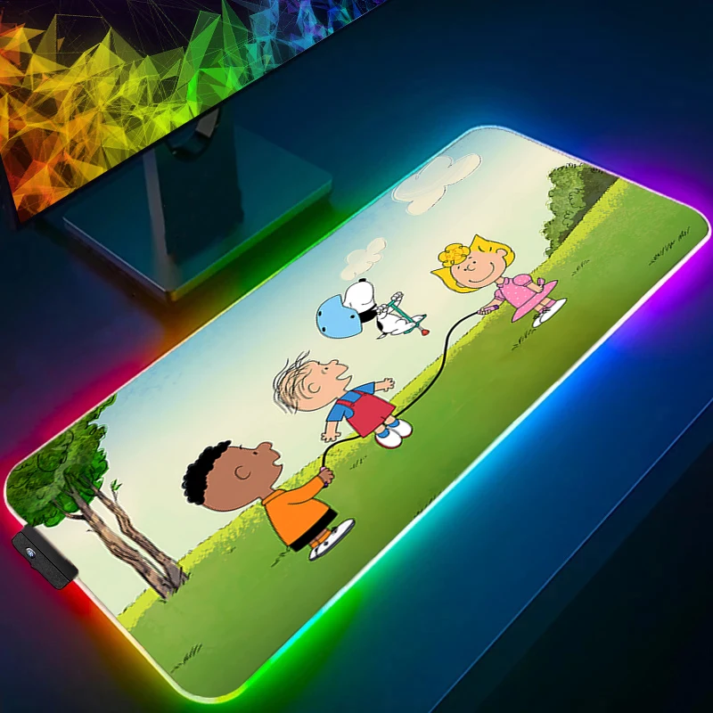 Alfombrilla de ratón RGB Snoopy Gamer, accesorios para juegos, oficina, portátil, teclado Varmilo, PC, alfombrilla de escritorio para ordenador, alfombra con retroiluminación LED