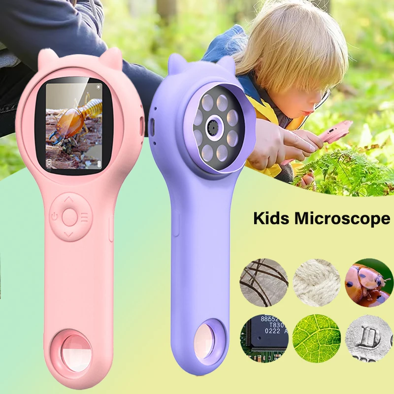 Children Electronic Microscope Handheld 500x Magnifying Digital Microscope for Kids Educational Science Toys With Silicone Case