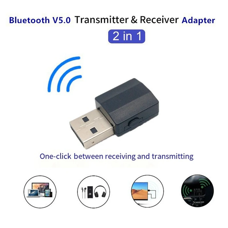 5.0 Wireless Bluetooth Audio Receiver Transmitter USB 2-In-1 Handsfree Call Music Audio Adapter For Car And TV Speakers