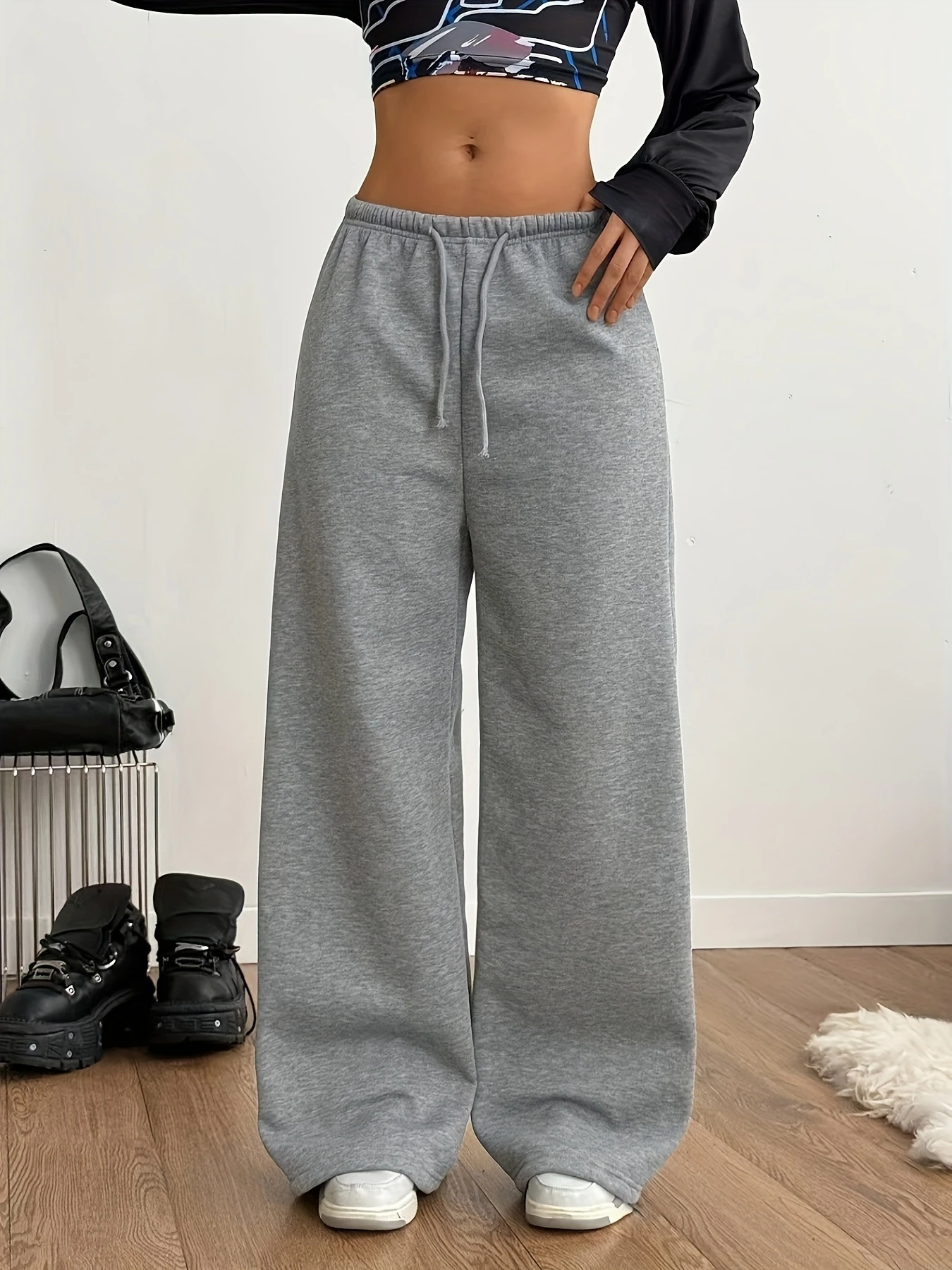 Women's Casual Autumn and Winter Wool Lining, Suitable for School and Work, Multifunctional Gray Sports Pants