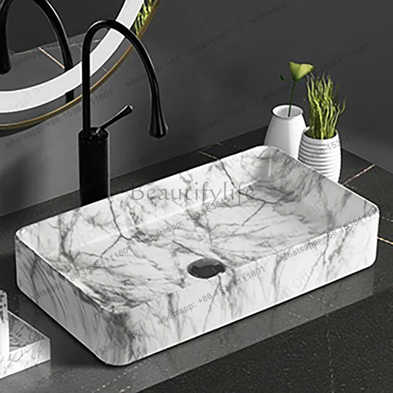 

Premium Stone Veins Ceramic Above Counter Bathroom Washbasin Durable Bathroom Vanity Sink Stone Pattern Basin Bowl Home Hotel