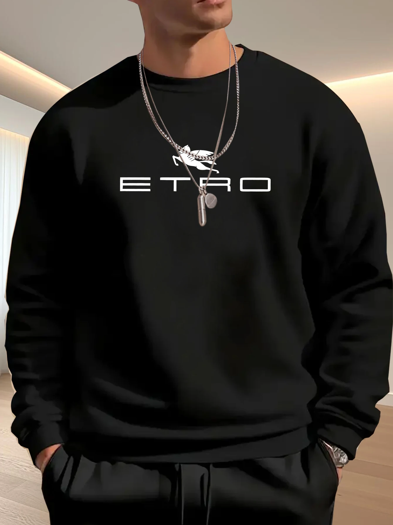 سويت شيرت رجالي كاجوال فضفاض مع طباعة جرافيك ETRO - بلوفر برقبة دائرية باللون البيج #1