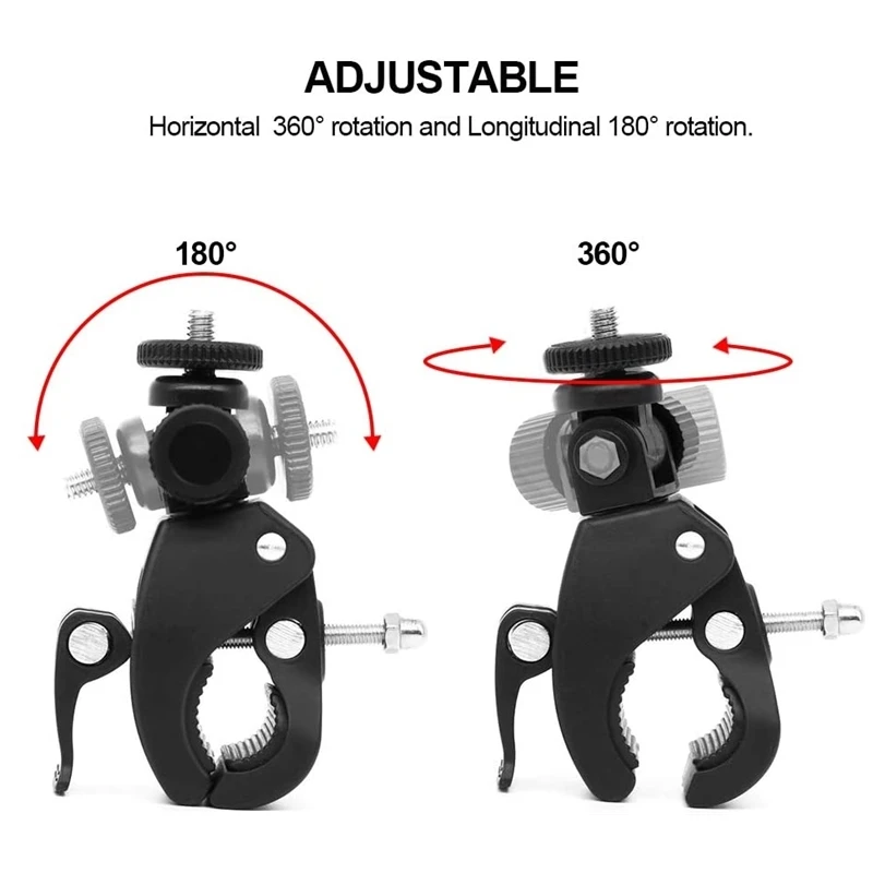 Bicycle Clamp 360 Degree Rotating 1/4 Camera DV Bike Handlebar Bracket Tripod Mount Screw Clip For GoPro Hero 13 12 11 Universal