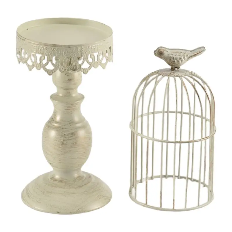 

Подсвечник AT84 в винтажном стиле в форме птичьей клетки, декор для свадебного стола, металлический железный подсвечник, простой в использовании, белый