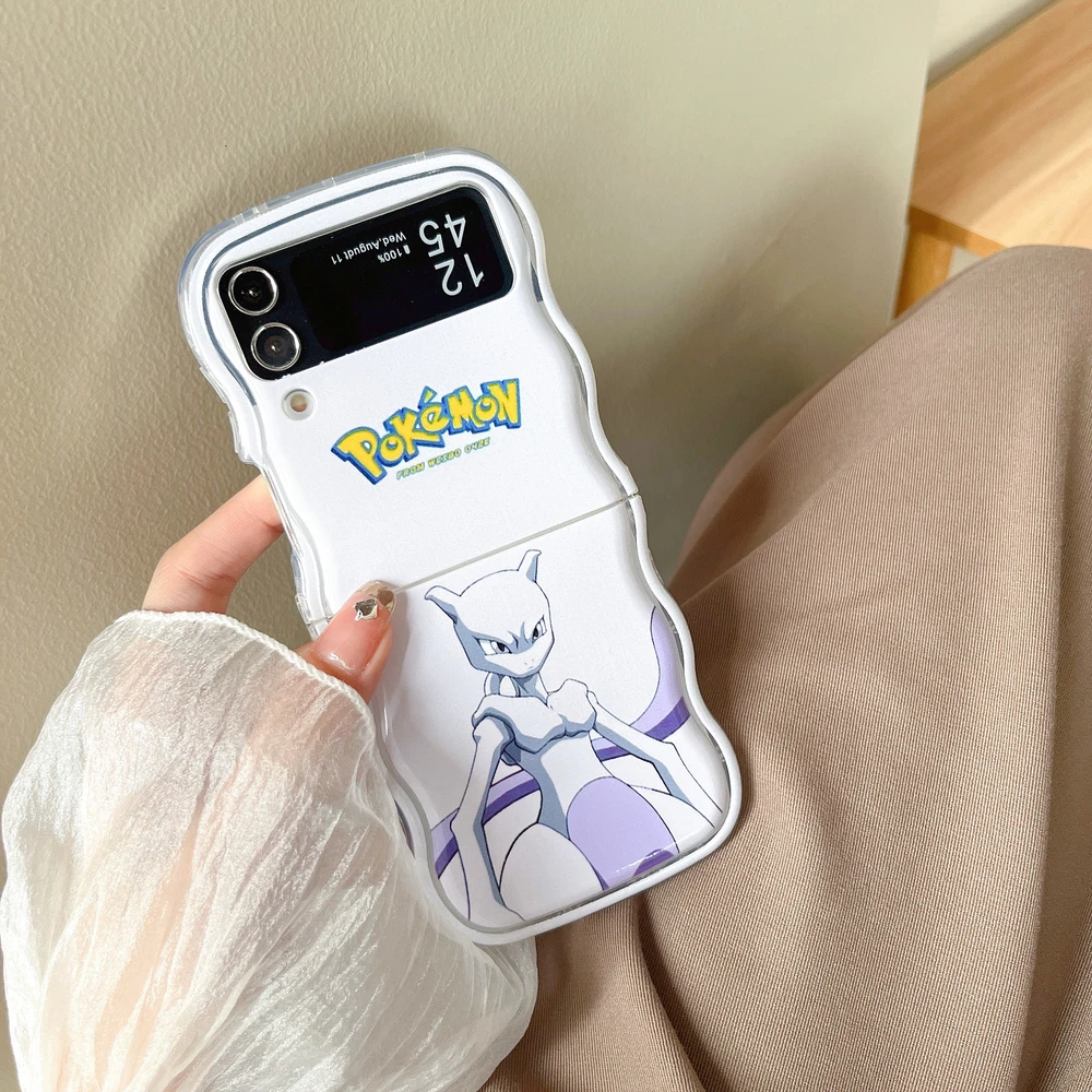 Cute Japan Anime Pocket Monsters Pokémon Pikachu Mewtwo Phone Case For Samsung Galaxy Z Flip 7 6 5 4 3 Soft Cover With Lanyard - view 4