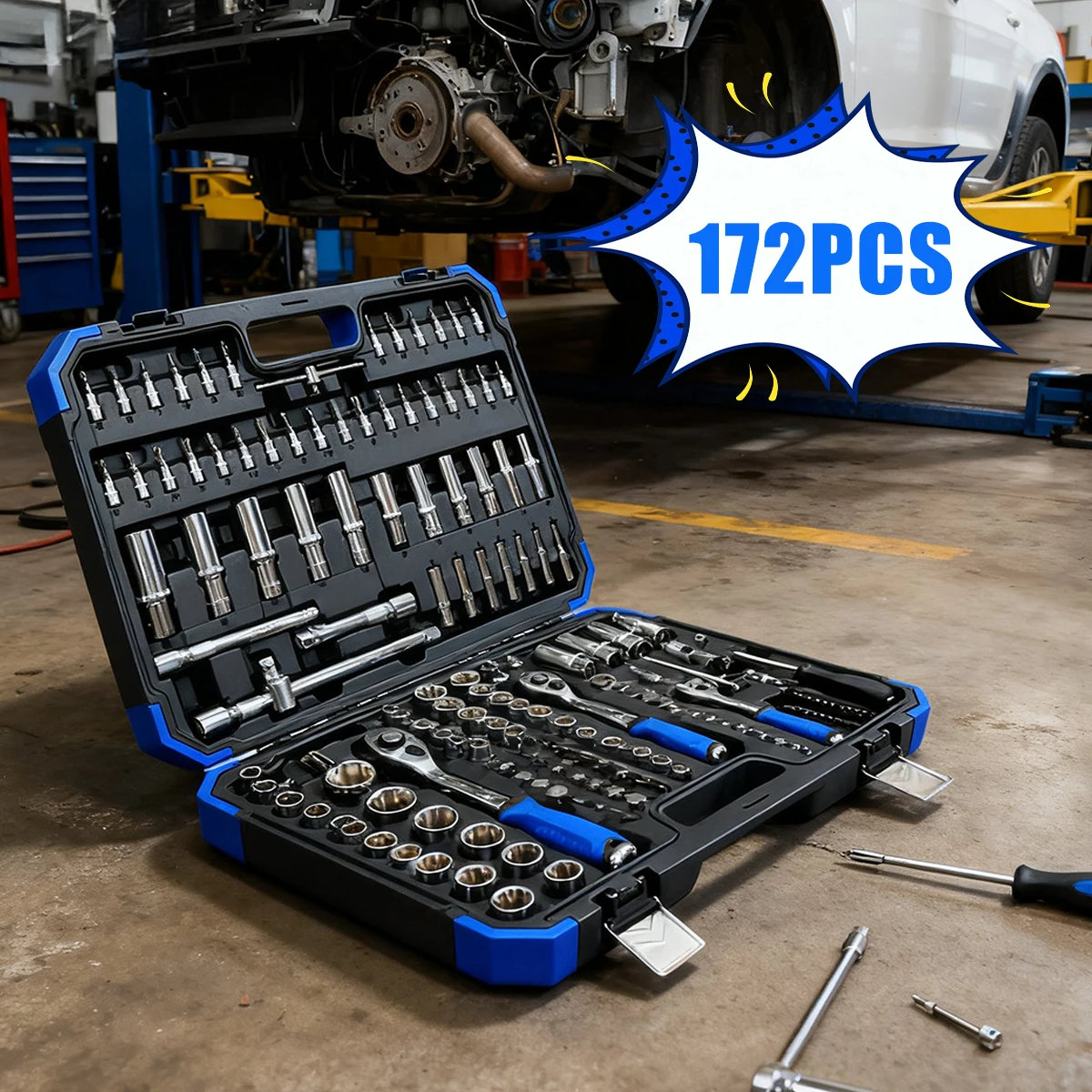 New 172Pcs Multi Function Car Socket Ratchet Wrench Wheel Auto Mechanic Manual Torque Tool Kit Home Repair Tool Box Auto