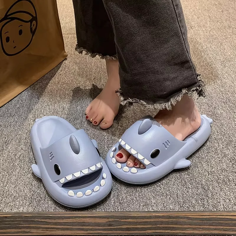 2024 Women Lovely Shark Slippers Girl Bedroom Soft Sandals Female Concise Solid Color Slides Couple Outdoor Thick EVA Flip Flops